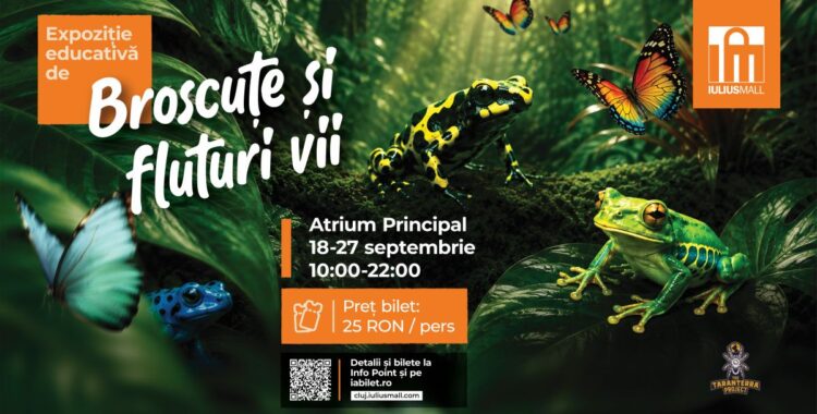 Expoziția educativă de broscuțe și fluturi vii ajunge în acest weekend la Iulius Mall Cluj