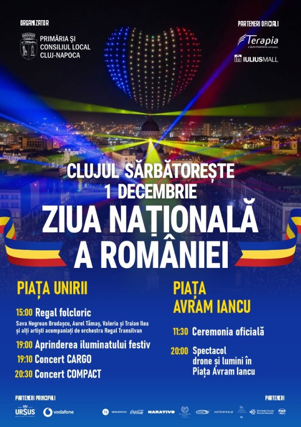 Cluj-Napoca sărbătorește Ziua Națională a României. Programul zilei de 1 Decembrie 2025