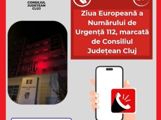 Sediul Consiliului Județean Cluj și stadionul Cluj Arena, iluminate în culoarea roșie, de Ziua Europeană a Numărului de Urgență 112