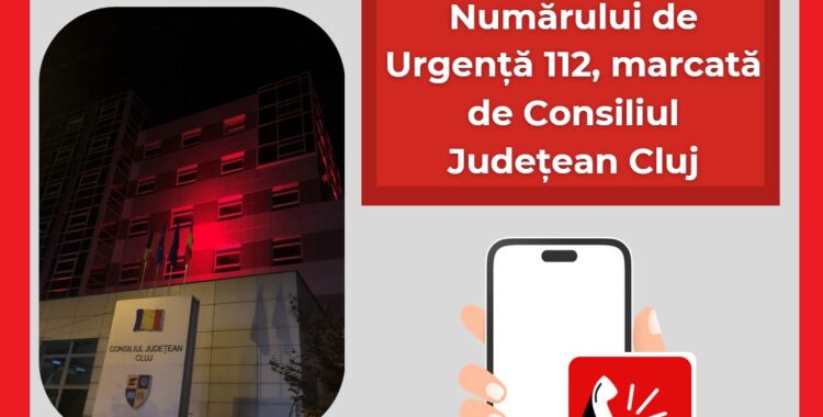 Sediul Consiliului Județean Cluj și stadionul Cluj Arena, iluminate în culoarea roșie, de Ziua Europeană a Numărului de Urgență 112